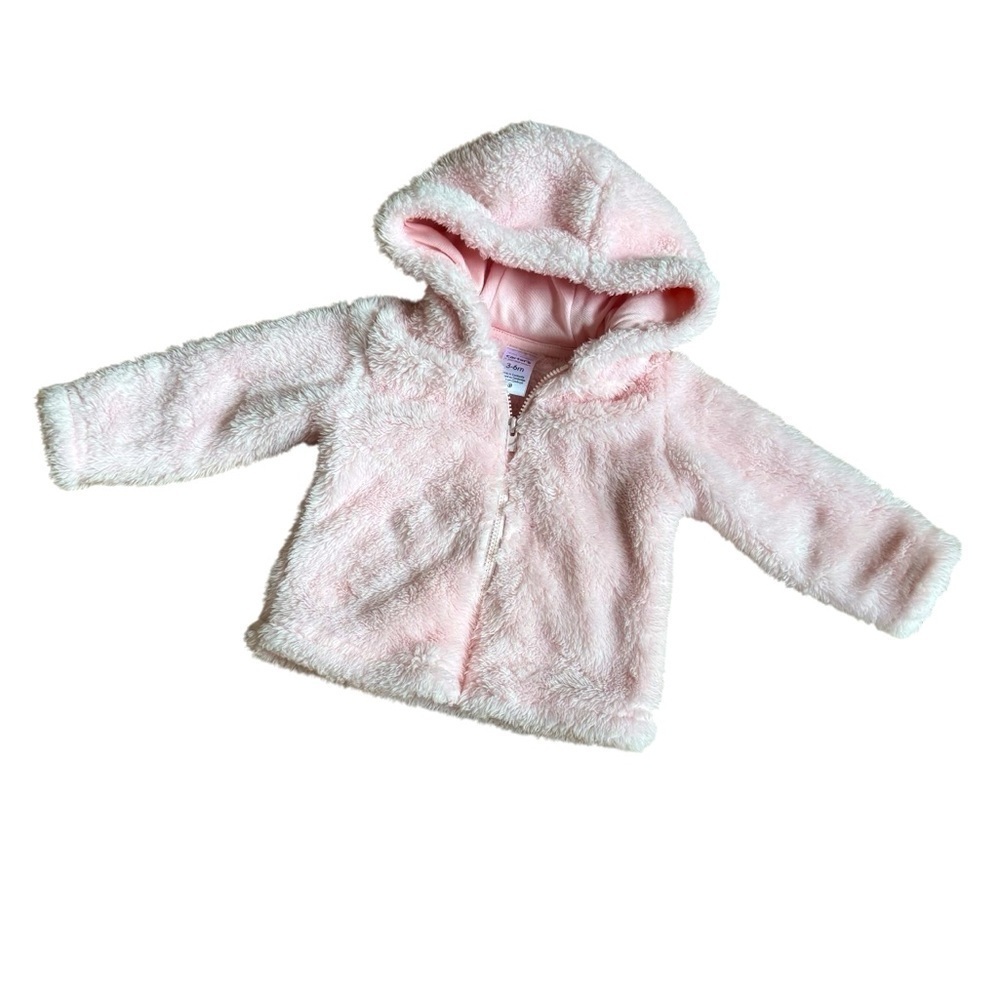 Carter’s Pink Baby Girl Sherpa Faux Fur Hooded Jacket Full zip Cozy Layering 3-6